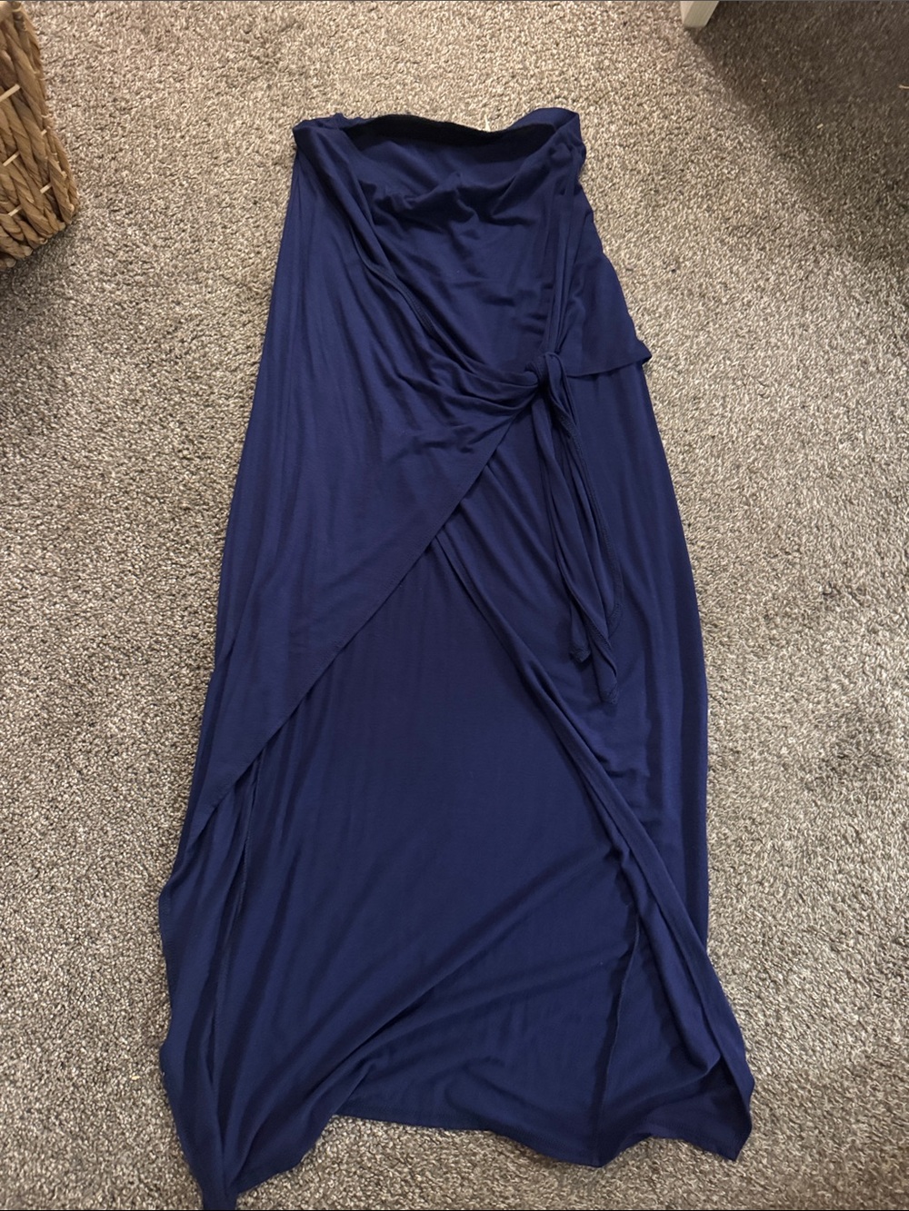 Navy Wrap Maxi Skirt with Side Tie